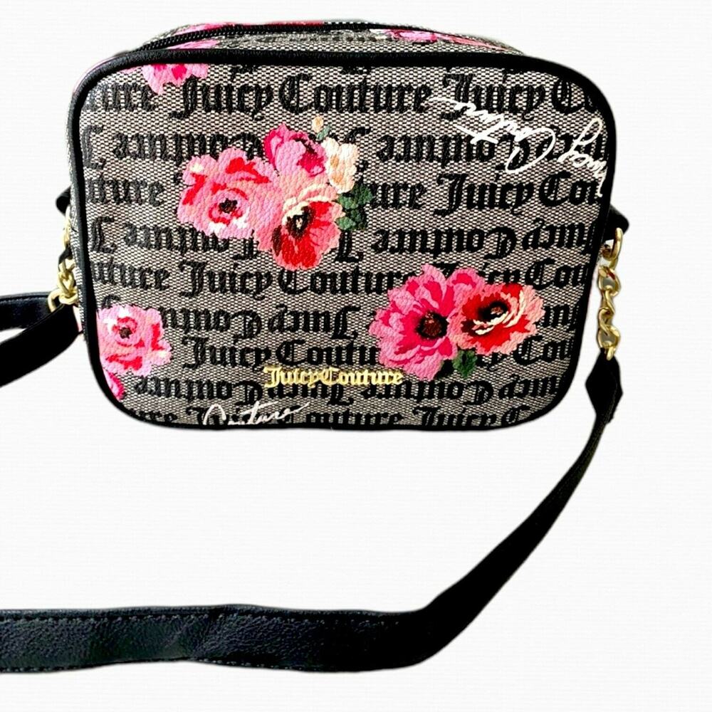 NEW JUICY COUTURE RED BLACK PINK FLOWERED PURSE CROSSBODY CAMERA BAG